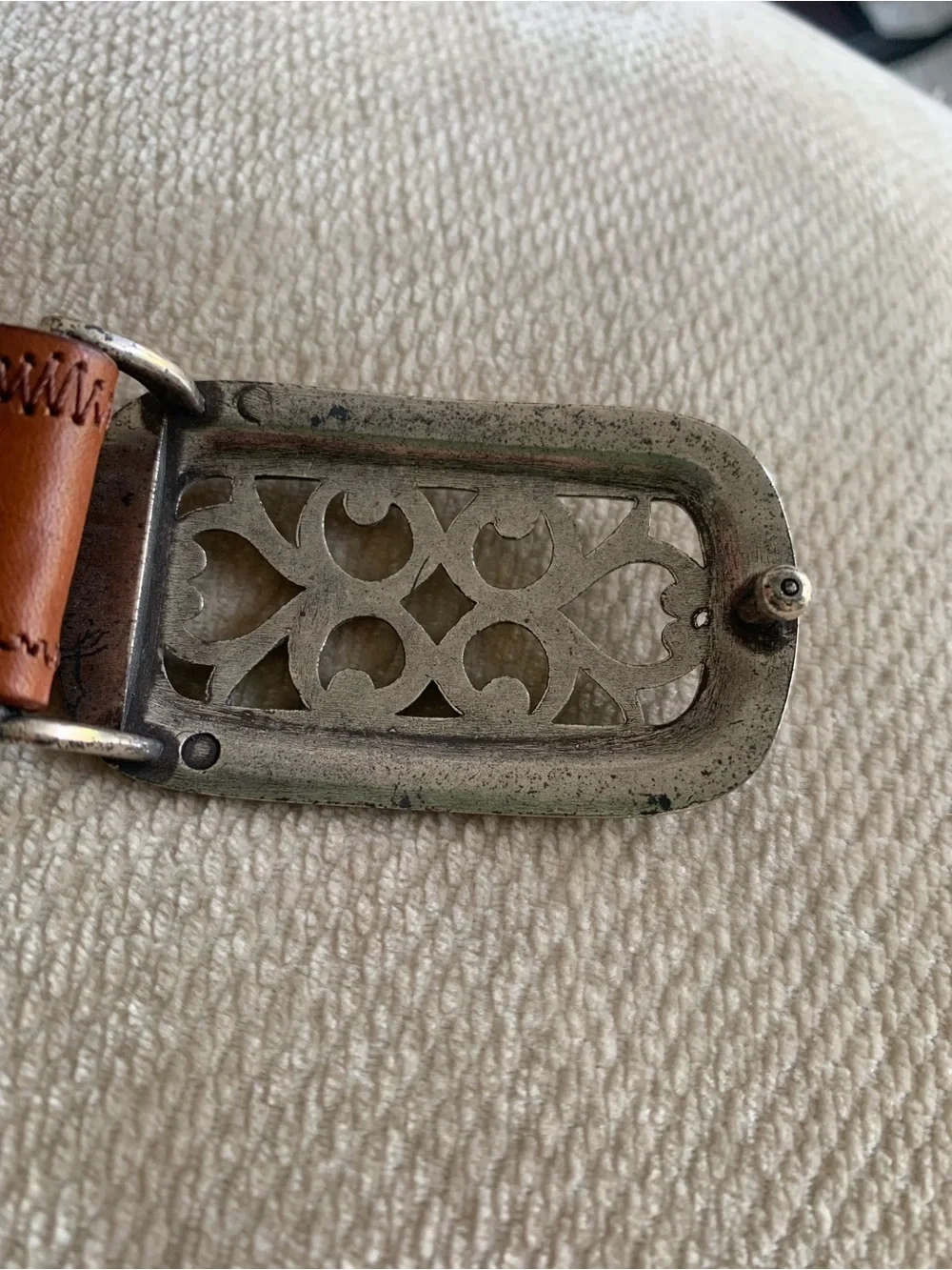 Olga Santini Womens Small Tan Brown Silver Tone Buckle Belt Western Boho Cowgirl